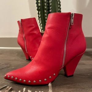 Red Leather Studded Booties